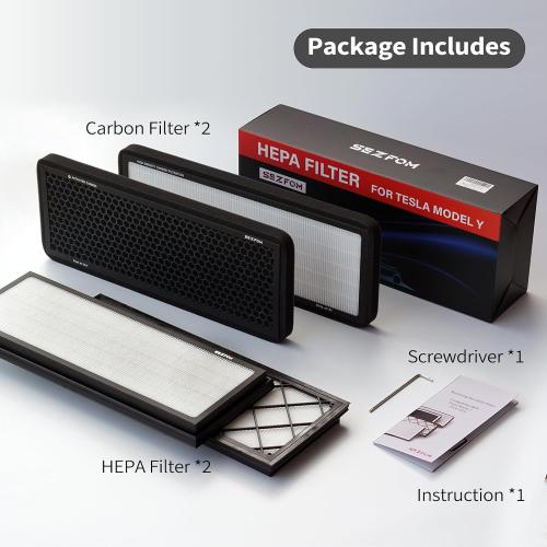 Front Trunk Hepa Filters Kit for Tesla Model Y(2022-2026) with Activated Carbon,4-pack Dual Layer Air Filter Replacement Includes 2 HEPA Filter 2 Carbon Filter