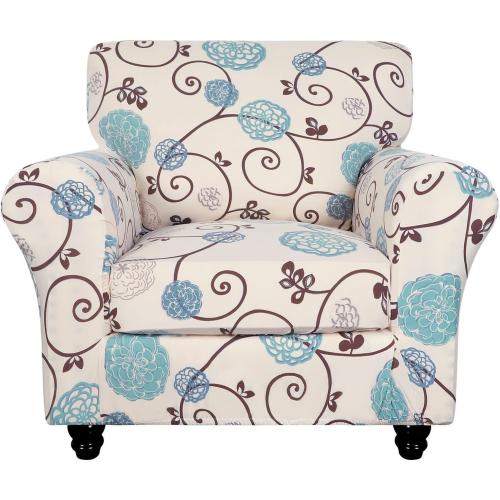SearchI Stretch Sofa Cover Printed Couch Covers, Floral Pattern 2 Piece Armchair Slipcover with Separate Chair Cushion Cover, Washable Furniture Protector for Living Room(Armchair, Ball Flower)