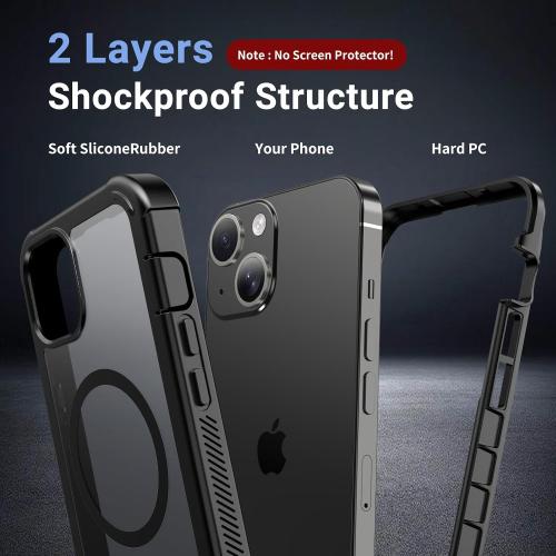 jaroco Magnetic for iPhone 15 Case Heavy Duty Protection Black | Compatible with MagSafe,Military Grade Drop Protection,Translucent Matte,Non-Slip,Shockproof 2-Layer Durable Bumper Case