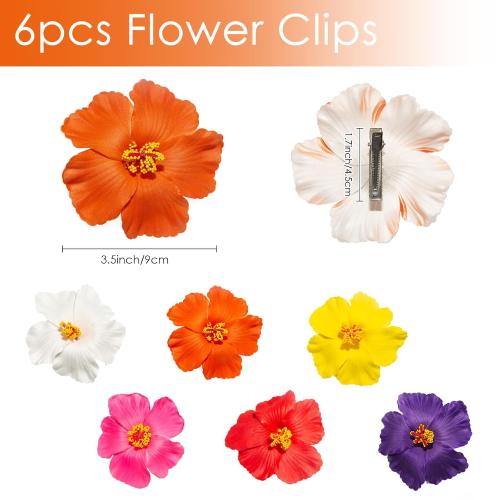 Hawaiian Flower Hair Clips for Women, 5 Pcs Plumeria Claw Clips for Think Thin Hair, 3.5 Inch Artificial Flower Clips for Vacation Beach Party (Hibiscus)