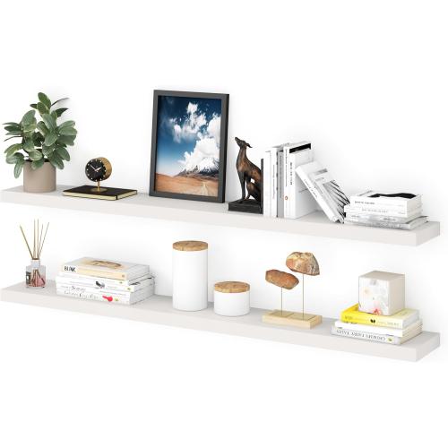 Ballucci Floating Shelves for Wall, 60 Wood Wall Shelf Set of 2, with Invisible Brackets for Bathroom, Living Room, Bedroom, Kitchen, Nursery, 8 Deep, White