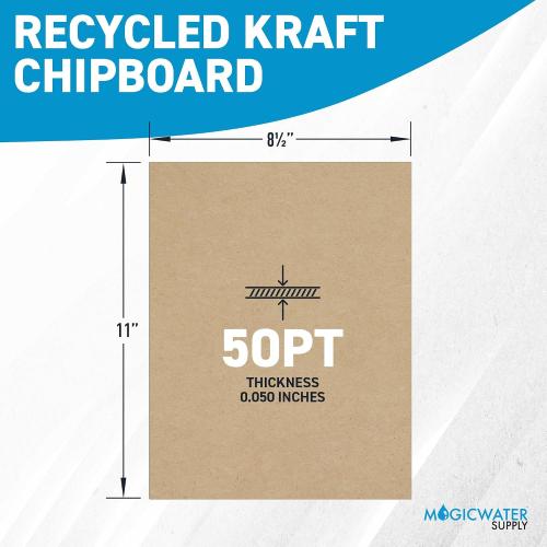 MagicWater Chipboard Sheet - 8.5x11 inch - 50 pt - 0.050 Thick - 50 Pack | For DIY Projects, Heavy Duty Kraft, Paperboard for Scrapbooking, Books, Picture Frame Backing, Art Projects & Crafts