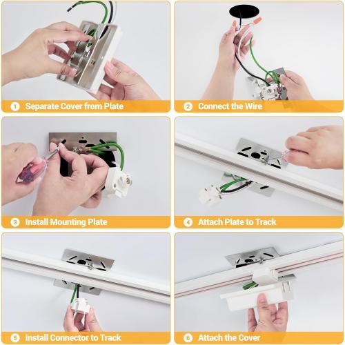 VANoopee 26FT H Track Lighting Rails with Floating Canopy Connector, White | H Type Track Lighting Kit | End Caps, Live End Feeds, I T & L Connectors Included | H Style Track System Compatible