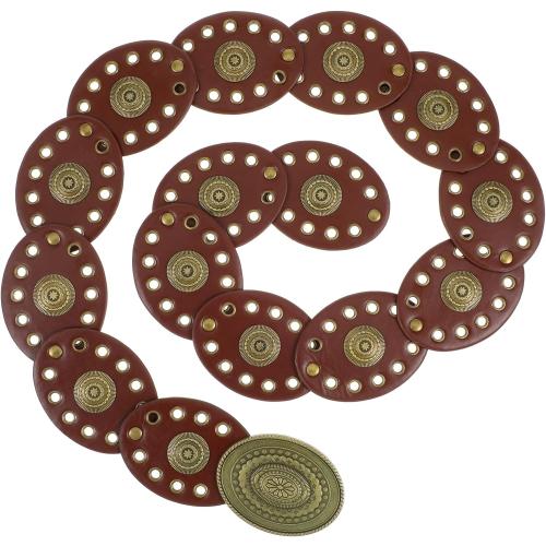 Womens Western Cowgirl Disc Belt, Vintage Wide Cowgirl Leather Oval Belts with Oval Buckle, Boho Leather Hollow Out Round Western Cowboy Cowgirls Waist Belt