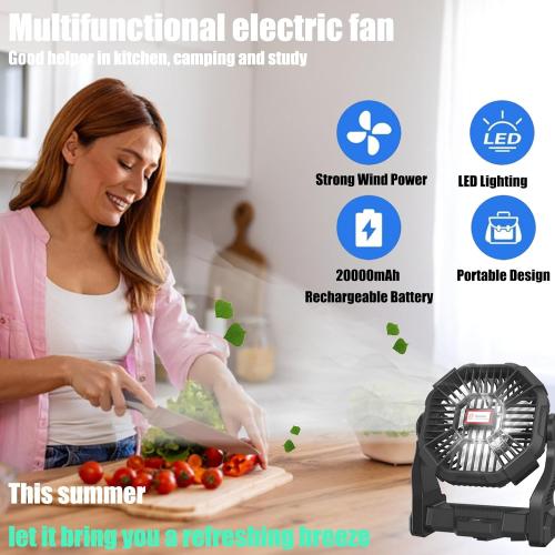 Camping Fan Rechargeable, Rechargeable Fan 20000mah Battery Powered Fans with LED Lantern and Hook, Camping Essentials for Tent, Travel, Car (Orange)