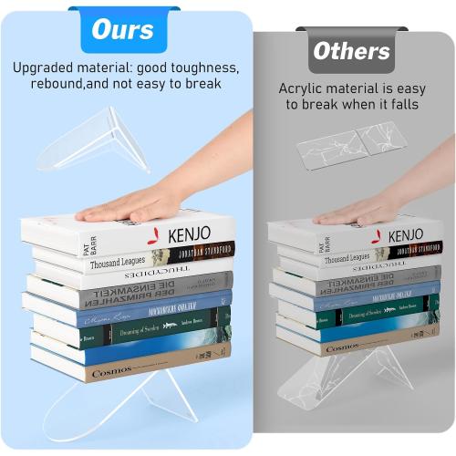 4 Pcs Acrylic Bookends, Clear Book Ends for Heavy Books, Bookend Holders for Shelves, Arch Book Stopper to Hold Books, Decorative Bookends for School, Library, Home, Office