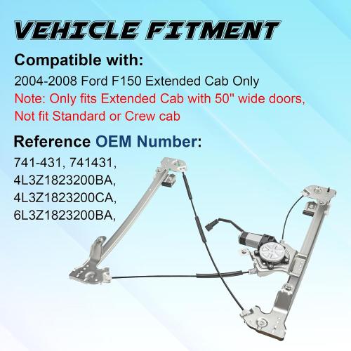 741-431 Power Window Motor and Regulator Assembly Front Right Passenger Side Compatible with Ford F-150 2004 2005 2006 2007 2008 (Extended Cab Only) ‼️could be missing or broken parts ‼️