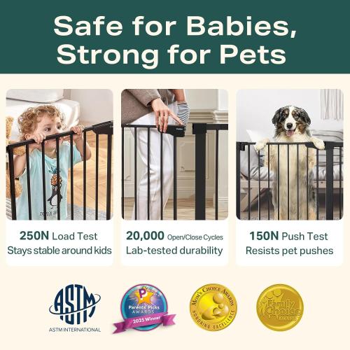 Cumbor 29.7-46 Baby Gate for Stairs, Auto Close & Dual Lock Dog Gate for the House, Mom's Choice Awards Winner-Pressure Mounted Pet Gates for Doorways & Hallway, Walk-Through Child Gate Indoor, Black