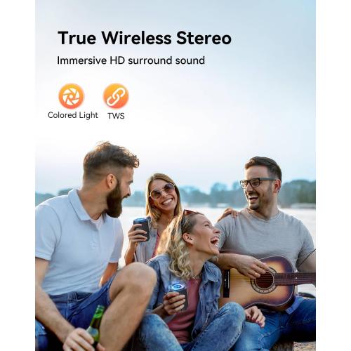 LENRUE Small Portable Bluetooth Speaker with Lights, TWS Stereo Surround Sound, Type C Powered, Bluetooth 5.3, AUX TF Card Input, Wireless for Outdoor Home, Coolest Gifts