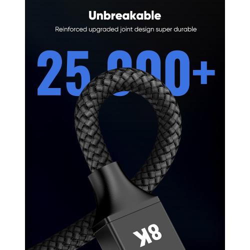Capshi 2ft 8K 4K@120Hz HDMI Cable 2.1, 48Gbps High Speed Cord for PS5/4, TV, Gaming Console, Monitor, 8K@60Hz, 2K@240Hz, 144Hz, Support HDR, eARC, DTS:X, HDCP 2.2 & 2.3, Braided, Black