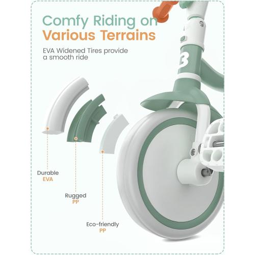 besrey Toddler Tricycle with Bell, Kids Tricycle Age 18 Months to 5 Years, Kids Trike, Toddler Bike for 2-5 Year Olds, Baby Trike, Gifts & Toys for Boys & Girls, Green