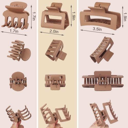 12 Pcs Hair Clips for Women 3 Styles Small Medium Large Claw Clips for Thin Thick Curly Hair, Strong Hold & Non-Slip Clips, Stylish Matte Plastic Hair Accessories Ideal Gifts for Women (Brown)