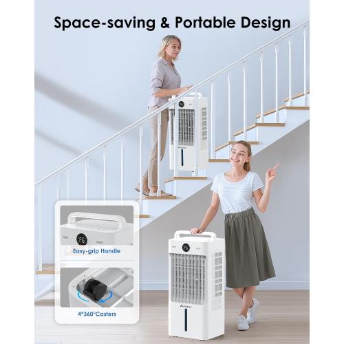 Swamp Cooler, 3-IN-1 Evaporative Air Cooler with Display & Remote, Windowless Portable Air Conditioners with Ice Cooling, 12H Timer, 6 Speeds, 60° Oscillation, Air Cooler Fan for Home Office