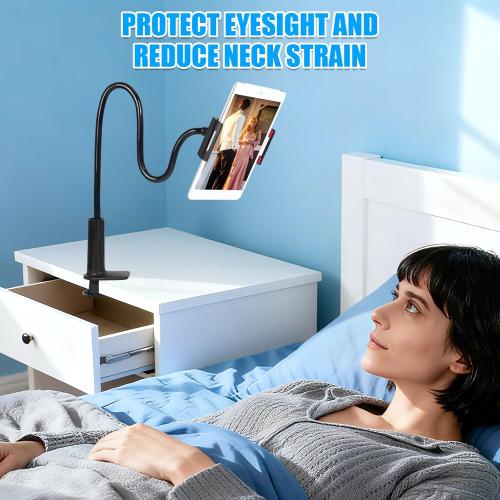 Gooseneck Tablet Holder for Bed, Tablet Stand Clamp Flexible Long Arm Adjustable Lazy Bracket for Desk Phone Mount, Compatible with iPad mini, for Kindle, for Switch, for All 4 - 9 Devices