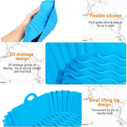 2 PCS Square Silicone Air Fryer Liners - 8 Inch Reusable Air Fryer Pot - Air Fryer Accessories - Air Fryer Inserts for 4 to 7 QT Oven Microwave Accessories (Red   Blue)