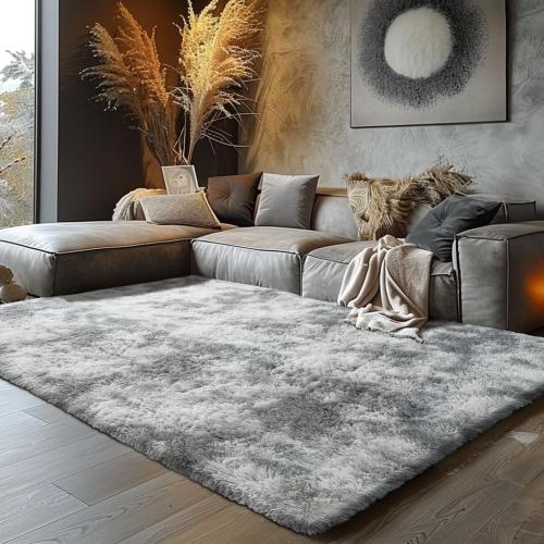 Shag Area Rugs for Bedroom Living Room,4X6 Ultra Soft Fluffy Area Rugs for Dorm, Indoor Carpet Nursery Rugs for Kids Room Home Decor,Tie-Dye Grey