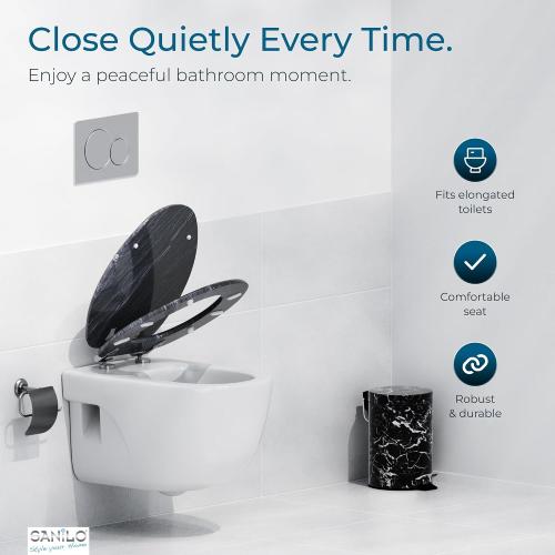SANILO Wooden Toilet Seat with Soft Close [ELONGATED] - Decorative, Quiet & Slow Close Molded Wood Seat - With Strong Bumpers & Hinges - Adjustable Fit - Granite