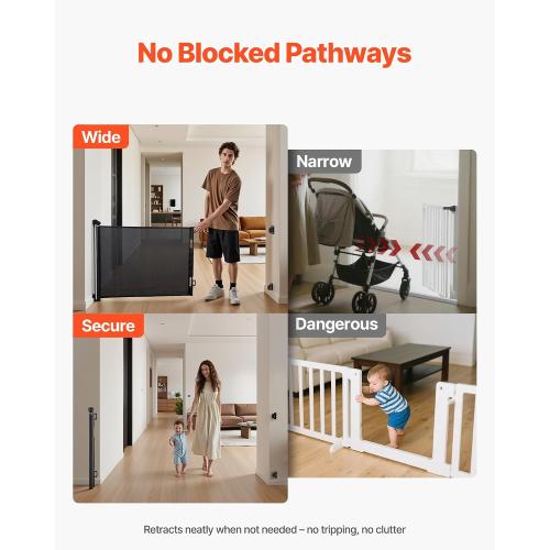 VEVOR Retractable Baby Gate, Easy to Use, Walk Through Without Tripping, Mesh Dog Gate for Stairs, Hallways, Indoor/Outdoor, Black  (NO TEST)