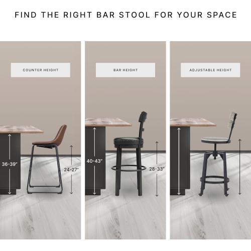 Signature Design by Ashley Valebeck | Modern Swivel 24.5 Counter Height Barstool – Rustic-Industrial Whitewash, Upholstered Cushion, 360° Swivel, Nailhead Trim