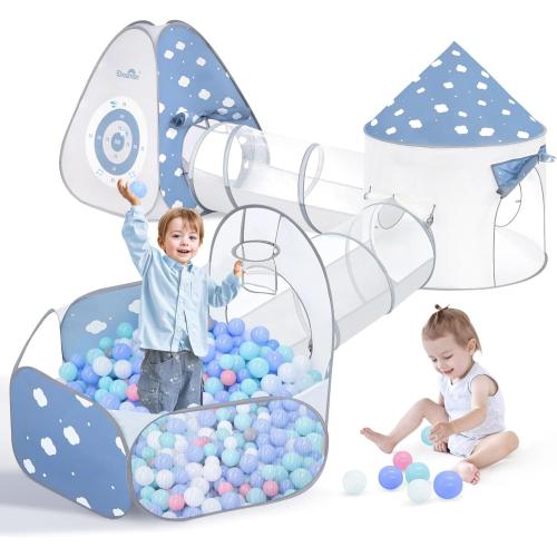 Dreamon 5 in 1 Kids Play Tent with Tunnel, Pop Up Play Tent with Ball Pits for Toddlers, Foldable Kids Tunnel with Carry Bag and Basketball Hoop, Toddler Tents Indoor & Outdoor