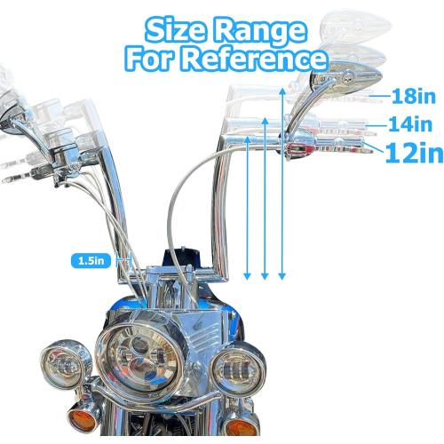 Wsays 12 Rise Ape Hanger Handlebar 1.5 inch Fat Bar Chrome Compatible with Harley Sportster XL 883 1200 Dyna Softail and Road King 1994-2022 and Road Glide 1998-2013 Models