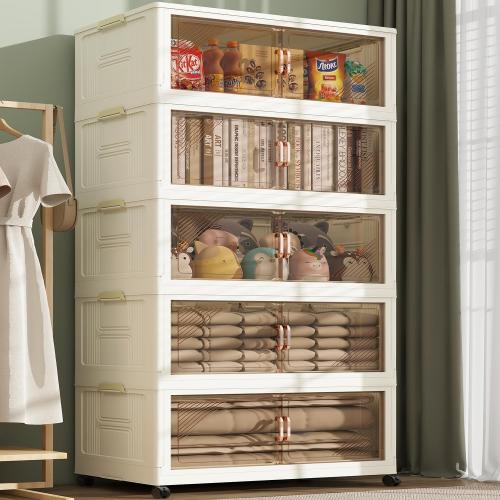 KHNR 5Packs Stackable Storage Bins with Lid, 36 Gal Closet Organizer and Storaging Drawer, Collapsible Storage Box with Wheels, Plastic Clothes Storage Cabinet Containers for Home, Office, Dorm