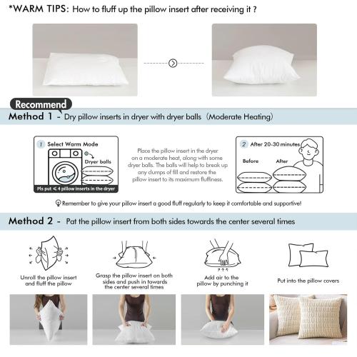 MIULEE Throw Pillows Inserts, Pack of 2 12x20 Inch 100% Virgin Fiber Filling Bed Couch Pillows