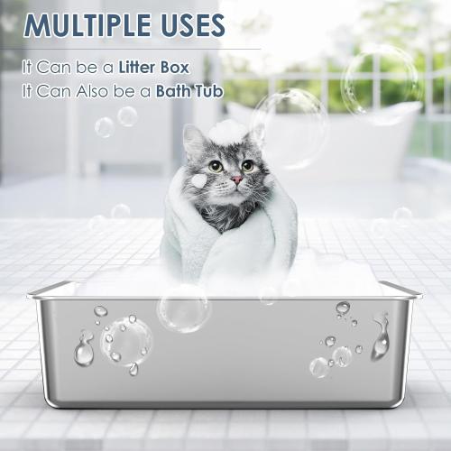 2 Pack 23.6 x 15.7 x 6 Deep & Extra Large Stainless Steel Cat Litter Boxes, High Sides Metal Cat Litter Box for Multi-Cats Big Cats XL Metal Litter Pan Tray, Non-Sticky, Easy Cleaning
