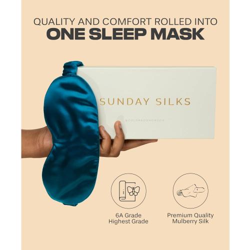 Color Black SUNDAYSILKS™ Exclusive Mulberry Silk Sleep Mask | Soft Eye Covers, Blackout Sleeping Mask for Women & Men | Silk Eye Mask for Sleep, Travel, and Relaxation | Antifaz para Dormir