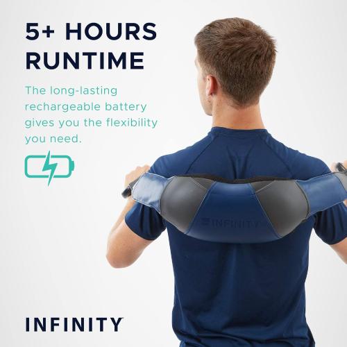 Infinity Cordless Rechargeable Shiatsu Neck, Shoulders, and Body Massager with Heat, 4 Programs, Speed Control, Soothe Stiff Muscles and Support Wellness