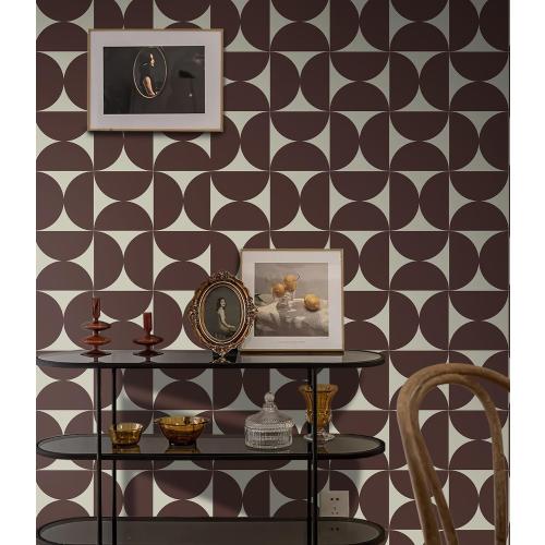 Dimoon Wallpaper 236x17.3Peel and Stick Geometric Contact Paper Vintage Dark Red Beige Wall Paper Removable Square Waterproof Self Adhesive Wall Covering for Bedroom Shelf Liner Decal Vinyl Roll