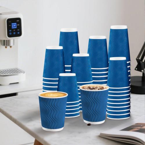 Lamosi Coffee Cups 12 oz - 120 Pack, 12 oz Disposable Paper Coffee Cups Insulated, Corrugated Kraft Ripple Wall Cup for Hot Beverage or Cold Drinks (Navy) | Disposable, Insulated, Corrugated Kraft, Ripple Wall Cup, Hot Beverage, Cold Drinks