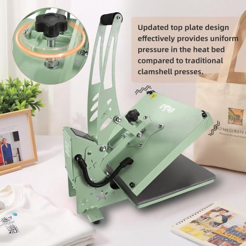 Heat Press 15x15 Slide Out Heat Press Machine, Industrial Digital Heat Transfer Machine Sublimation for T-Shirt Green