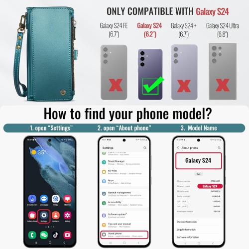 Defencase Compatible with Samsung Galaxy S24 Case Wallet with RFID Blocking Card Holder for Women Men, PU Leather Magnetic Snap Flip Zipper Strap Wallet Phone Case Fit for Galaxy S24 5G 6.2, Green