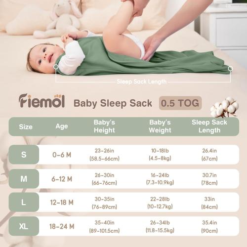 Baby Sleep Sack 6-12 Months, 100% Cotton Sleeping Sack for Newborn and Infant, 3 Pack Baby Wearable Blanket, 0.5 Tog Lightweight Double Zipper Sleep Bag Cyan
