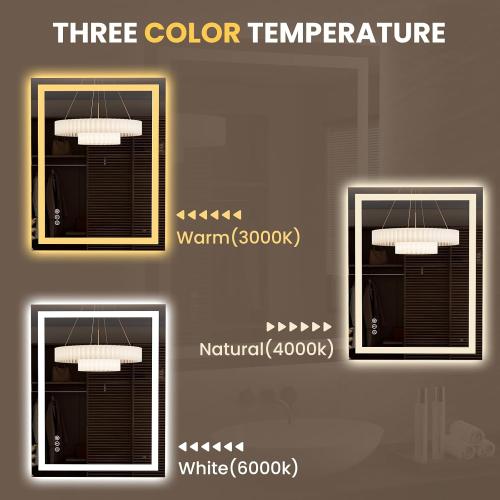 LOAAO 27.6x35.4 LED Mirror for Bathroom, Lighted Bathroom Mirror with Lights, Anti-Fog, Dimmable, Memory Function, Easy to Install, Clear Reflection