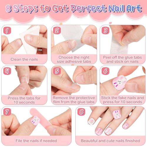 Mini Press on Nails Short, Thrilez Fake Short Nails Stick ons Cute 3D Acrylic Nail Set for Gifts