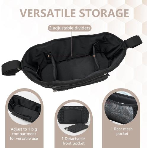 Stroller Organizer - Stylish Quilting Nylon, Universal Fit, Detachable Bag, Adjustable Multi-Storage for Baby Stroller and Pet Stroller（Black-A