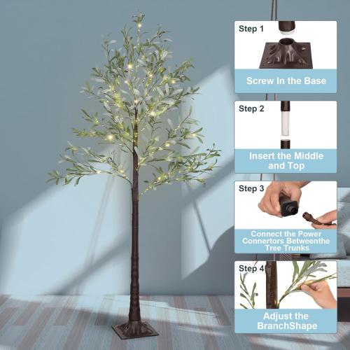 Snokip 6FT Lighted Olive Tree with 270 LED Warm White Lights, Olive Tree with Lights for Wedding, Festival, Indoor and Outdoor Decoration