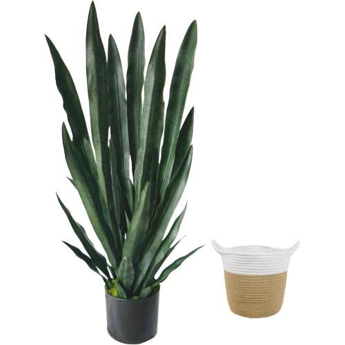 Artificial Snake Plant, 3ft Fake Sansevieria with Basket, 35 Fake Mother in Law Plants, Perfect Faux Potted Plant Greenery for Indoor Home Office Store Lifelike Decoration (Green)