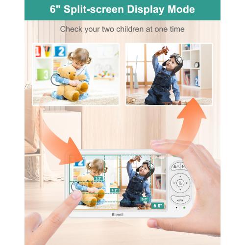 Blemil 6 Baby Monitor with 2 Cameras 4000mAh Battery Upgrade Split Screen Video Baby Monitor No WiFi Remote Pan-Tilt-Zoom Auto-Night Vision 150 Languages ECO Mode 2-Way Talk 1000FT (Ideal Condition)