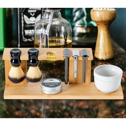 Bamboo Razor And Brush Stand With Shaving Bowl And Shaving Soap Elegant Shaving Brush Stand Premium Shaving Stand Safety Razor Shave Kit Mens Shaving Kit For Men