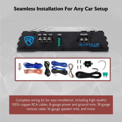 Rockville RV12.1C 600W 12 Loaded Car Subwoofer Enclosure with 1200W Mono Amplifier and Amp Kit, CEA-2006 Compliant, Ported Design, for Car Audio Systems