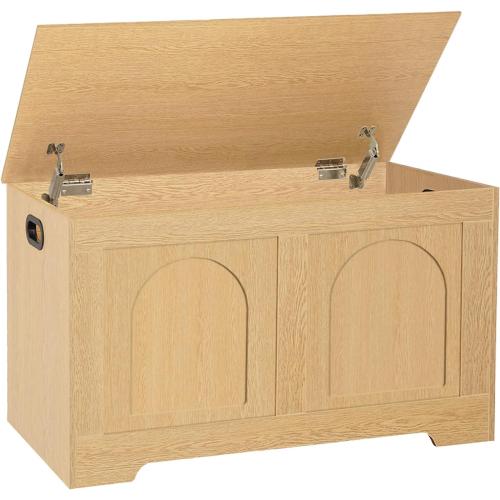Storage Chest, Wooden Toy Box, Natural 31.5 L | Entryway Shoe Bench, 2 Soft-close Hinges, Finger-safe Flip-Top Lid, Easy Assembly, Farmhouse Large Trunk, Living Room/Bedroom