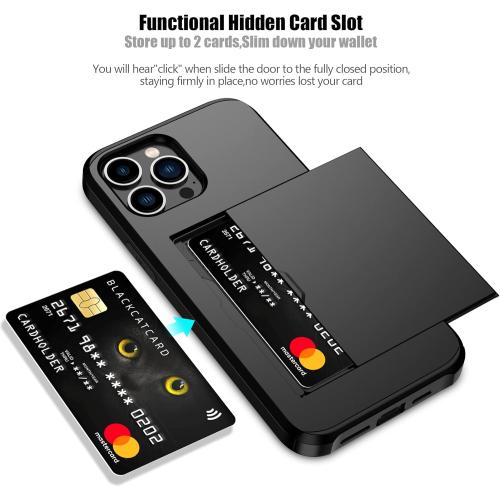 Nvollnoe for iPhone 13 Pro Max Case Heavy Duty Protective Dual Layer Shockproof Hidden Card Slot/ Holder Slim Wallet for Women&Men(Black)