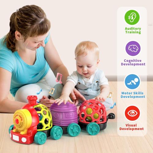 MOONTOY Toddler Train Toys for 1 Year Old Boy Birthday Gift Easter Basket Stuffers, Musical Push Go Baby Car Toys for Toddlers 1-3 0-2, Baby Boy Toys 6-12 Month, Infant Rattle 5 6 7 8 9 10 11 12 Month