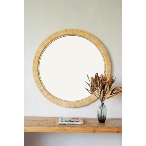 Natural Rattan Skin Wrapped Large Round Mirror - 36 inch, Nautical, Coastal, Natural Style
