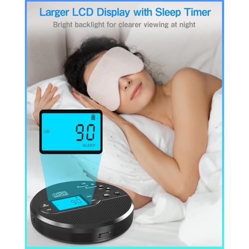 Portable CD Player with Bluetooth, Disman CD Player for Car with FM Transmitter, Rechargeable CD Player Portable with Anti-Skip Protection, Headphones, AUX/USB Supported, LCD Display(Black)