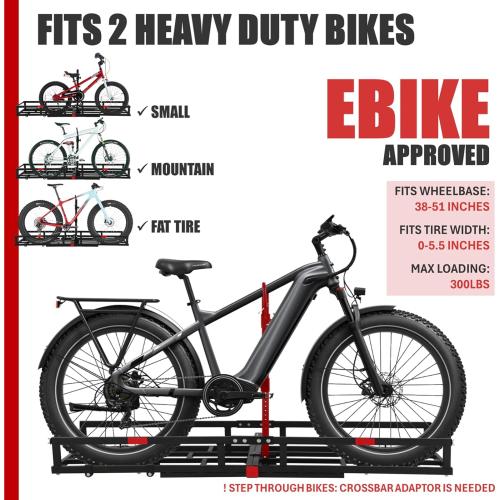 Hitch-Mount Bike Rack for Ebike Heavy-Duty - Fits 2 Electric/Fat-Tire, Fits 2 Receiver for Car SUV Truck RV Minivan (Black Red)
