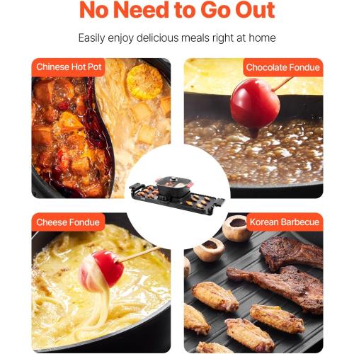 VEVOR Hot Pot with Grill, 2300W 2-in-1 Electric Smokeless Grill and Hot Pot, Removable Shabu-shabu Hotpot with Non-stick Pan, Separate Dual Temperature Control, Indoor Korean BBQ for 1-6 People